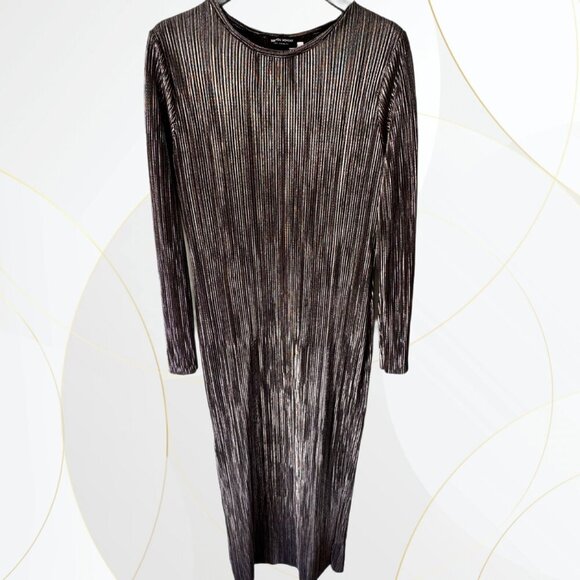 See You Monday Long Sleeve Silver/Black Metallic Maxi Dress - Picture 1 of 7